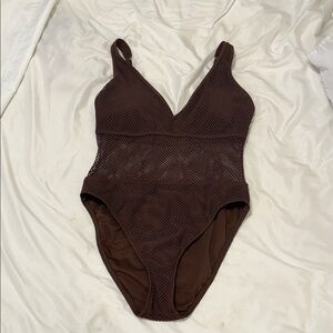 Sanctuary Brown Mesh One-Piece Swimsuit